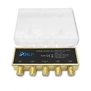 ARLI HD DiseqC Commutateur 4/1 plaqu&eacute; or Protection contre les intemp&eacute;ries 4 x SAT LNB 1 x r&eacute;cepteur/r&eacute;cepteur 3D 4K UHD R&eacute;partiteur Or 4x1 4 1 (AM Sat Shop, neuf)