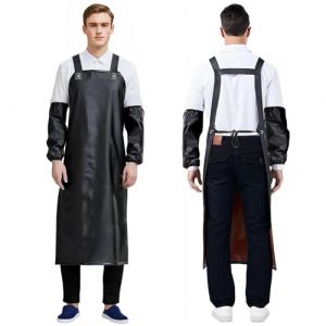 Dwitkul Tablier Imperm&eacute;able Tablier de Travail PVC R&eacute;sistant Huile et Eau 110x80cm Tablier Boucher Homme et Femme Apron pour Jardinage Barbecue Boucherie Laboratoire Soin Animaux (Noir) (ELEENA WU, neuf)