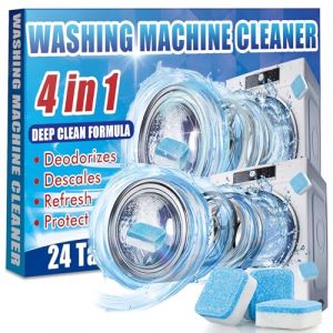 Nettoyant lave-linge, Nettoyant machine à laver 24 tablettes, fonction 4 en 1, compatible avec les lave-linge HE, à chargement par le haut et par l'avant, élimine les odeurs, la saleté et les dépôts (Dreamhomer, neuf)