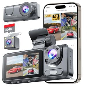 4K Dashcam Voiture Avant Arrière, Camera Voiture avec Carte SD 32G, Grand Angle 170° Dashcam avec G-Capteur, Vision Nocturne, Mode Stationnement 24H, Enregistrement en Boucle (chachaiYouPing, neuf)