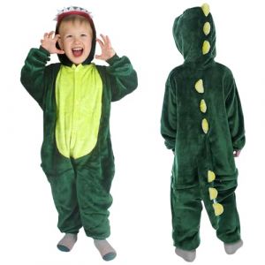 AYBUY Déguisement Dinosaure Enfant, Combinaison de Dinosaure avec Capuche pour Garçons et Filles Pyjama Animal Enfant pour Halloween, Fête Déguisée en Dinosaure Carnaval Cosplay, 110(Vert Foncé) (withchance, neuf)