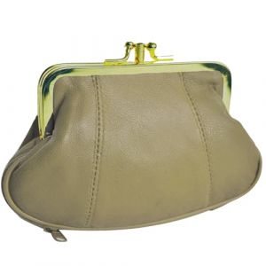 Porte-Monnaie R&eacute;tro Grand-M&egrave;re - Classique avec Double Fermoir - Cuir Agneau V&eacute;ritable (Fermoir Dor&eacute;, Parme) (PROTRADE, neuf)