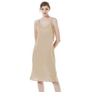 BEAUTELICATE Fond De Robe Longue Jupon sous Robe 100% Coton Légère Respirants Bretelles Chemise De Nuit Nuisette Col V De Femme Été Chair, S (BEAUTELICATE-FR, neuf)