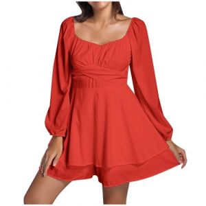Costume de Pirate pour Femme - Blanc - Manches Longues - Col carré - Dos Nu - Mini Robe élégante et Sexy - Rockabilly plissée - Robe de fête - Robe de Plage pour (PINTUTU SEXY, neuf)