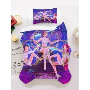 CYSYLQW K-Pop：Demon Hunters Parure de lit avec taie d'oreiller, 100% microfibre, housse de couette imprim&eacute;e num&eacute;rique 3D universelle pour enfants et adultes (90 x 200 cm, 5) (ZZSHOU, neuf)