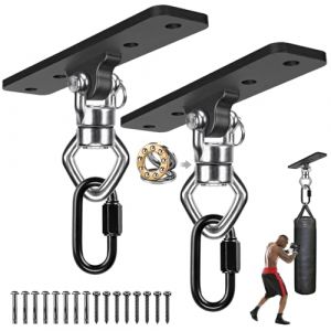 BeneLabel Suspension pour Balan&ccedil;Oire, 2pcs Crochet de Suspension Hamac Kit de Suspension Sac Lourd Pivotant &agrave; 360 avec Roulement et Mousqueton, Mat&eacute;riel Montage sur Poutre Murale Bois/B&eacute;ton, 900lbs (besthouse, neuf)