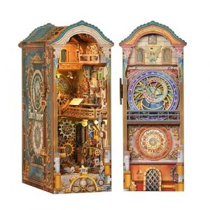 Tonecheer Kit de Bricolage pour Coin de Livre avec Housse Anti-poussi&egrave;re et lumi&egrave;re LED, Puzzle en Bois 3D en Forme de Tour d'horloge, pi&egrave;ces Mobiles et rotatives, d&eacute;coration cr&eacute;ative d'&eacute;tag&egrave;re (Tonecheer, neuf)