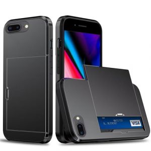 Beajew Coque Portefeuille pour iPhone 6 Plus/iPhone 6s Plus avec Porte-Cartes, &Eacute;tui de Protection T&eacute;l&eacute;phone Double Couche Antichoc, Fente Cach&eacute;e Coulissante, Antichoc TPU+PC Housse Portefeuille - Noir (KSTFMY, neuf)