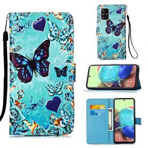 NiaCoCo Coque pour Samsung Galaxy A71 5G Housse Image 3D Etui en Cuir PU Portefeuille Coque Fente Carte Fermeture Magn&eacute;tique Flip B&eacute;quille+Protecteur D'&eacute;cran 1 PCS (Papillon) (NiaCoCo, neuf)