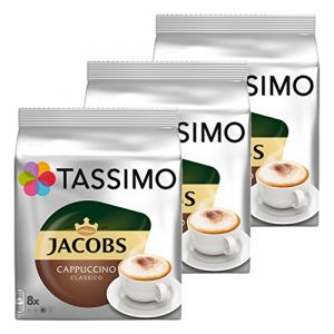 Tassimo Jacobs Cappuccino, Rainforest Alliance Vérifié, Lot de 3, 3 x 16 T-Discs (8 Portions) (Grand magasin de marque Price inkl. VAT., neuf)