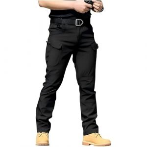 Pantalon Cargo Homme Multipoches Zippé Mince Pantalon Combat Pantalon de Travail Imperméable Militaire Tactique (FR/ES, Alpha/Lettres, S, Taille Normale, Taille Normale, Noir) (FindPitaya, neuf)