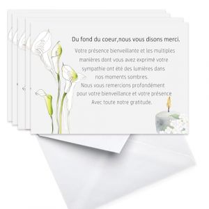 Lot de 25 - Cartes Remerciement - Deuil – Cartes Condoléances - Décès Obsèques - 25 Cartes avec 25 Enveloppes – Cérémonie Funéraire Cartes - Remerciements Condoléances Papier Mat de Qualité Format A6 (WEIKAYHOME, neuf)