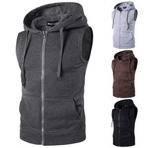 Sweat &agrave; Capuche sans Manches pour Homme, d&eacute;bardeur de bodybulding avec Poche zipp&eacute;e, Gilet &agrave; Capuche pour entra&icirc;nement Musculaire, Sweat &agrave; Capuche Gris fonc&eacute; pour Hommes, M (WinHLin, neuf)