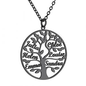 GoldChic Collier Personnalisable 6 Prenom Decoupe Pendentif Maman Arbre de Vie des Enfants G&eacute;n&eacute;alogique Famille Femme Chaine Forcat 50 cm Acier Cadeau F&ecirc;tes des M&egrave;res Grand Maman Couple Amour (GoldChic Jewelry Store, neuf)
