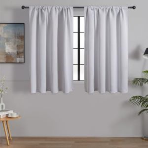 MRTREES Petit Rideau Occultant Blanc de Cuisine 90x120 CM Tissu Impermeable Rideaux Courts Thermiques Isolant Anti Froid et Chaleur Passe Tringle pour Fenetre Chambre sous Evier, 2 Pi&egrave;ces (MRTREES HOME, neuf)