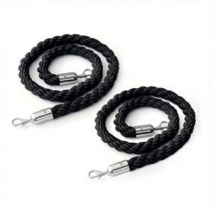 Aluanz Cordes de barri&egrave;re avec mousquetons 150 cm - Lot de 2 - Corde tress&eacute;e avec crochet en acier inoxydable pour poteaux de guidage et poteaux VIP, Corde de d&eacute;limitation - Noir/argent (DisplaySign, neuf)