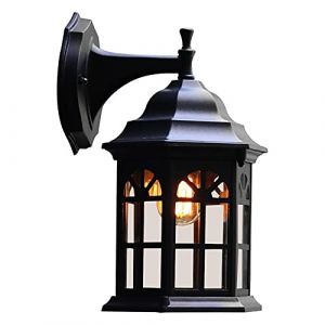 Luminaire Exterieur de château de Style Country Classique, Applique d'extérieur en Aluminium, Applique murale étanche en Verre Abat-jour E27, pour Terrasse Véranda Balcon Patio Jardin (Noir) (Geste shop, neuf)