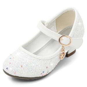 Cheerful Mario 5-10 Ans Chaussures Princesse Filles Paillettes Ballerines Mary Jane &agrave; Talon Scintillantes pour Enfant Blanc 35 EU (Minga, neuf)