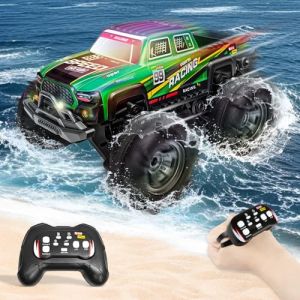 Charmofun Voiture Télécommandée Tout Terrain Amphibie, 4WD Monster Truck Télécommandé avec Lumières LED et 2 Piles, 2,4 GHz Voiture RC, RC Offroad Car 360° pour Les Enfants De 7 À 14 Ans (Green) (Pulsepoint Market Kft., neuf)