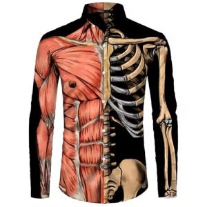 Mymyguoe Chemise de plage imprimée tête de mort pour homme - Motif tête de mort imprimée en 3D - T-shirt à revers - T-shirt moche - Costume d'Halloween - Chemise hawaïenne - Chemise décontractée (Mymyguoe, neuf)