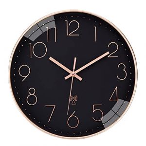 ACCSHINE Horloge Murale Radio Pilotée sans Bruit Silencieux 30cm Quartz Fonctionnant sur Piles Grande Horloge Murale Facile à Lire pour Chambre Maison Cuisine Chambre Bureau École (Noir) (Tychelife-EU, neuf)