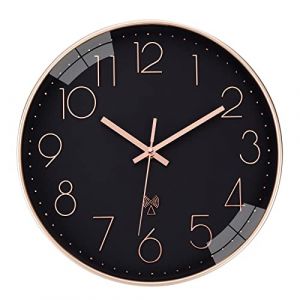 ACCSHINE Horloge Murale Radio Contrôlée sans Bruit Silencieux 30cm Quartz Fonctionnant sur Piles Grande Horloge Murale Facile à Lire pour Chambre Maison Cuisine Chambre Bureau École (Noir) (Tychelife-EU, neuf)