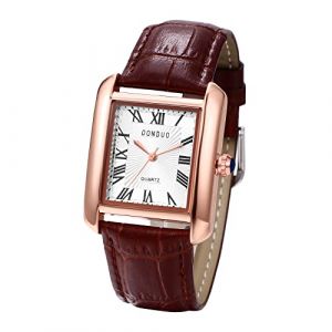 JewelryWe Montre Homme Rectangulaire en Cuir,Montre Homme à Bracelet Analogique Quartz,1ATM Etanche,Montre pour Couple Simple et Calssique avec Chiffres Romains,Cadeau pour Homme (JewelryWe Bijoux, neuf)