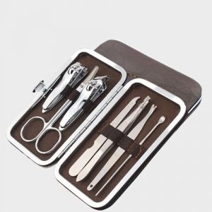Lot de 7 outils de coupe des ongles en acier inoxydable - Kit professionnel de coupe - Coupe-ongles - Pour peaux mortes - Fourchette - Cuill&egrave;re d'oreille (acier inoxydable, chrom&eacute; antirouille) (FMDstore, neuf)