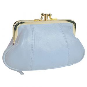 Porte-Monnaie R&eacute;tro Grand-M&egrave;re - Classique avec Double Fermoir - Cuir Agneau V&eacute;ritable (Fermoir dor&eacute;, Bleu Clair) (PROTRADE, neuf)