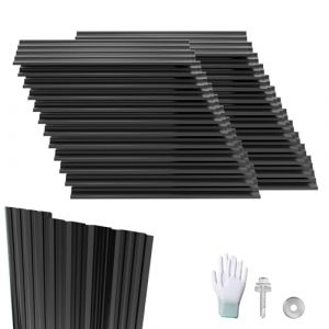 LZQ 24 pi&egrave;ces de t&ocirc;le trap&eacute;zo&iuml;dale 129,5x45 cm, 14 m&sup2; T&ocirc;les ondul&eacute;es galvanis&eacute;es en acier, t&ocirc;le profil&eacute;e pour abris de jardin, carport, Noir (Anning Home, neuf)