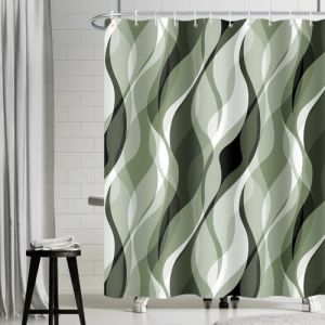 Rideau Douche Vert Olive, Uiiooazy Rideau de Douche Anti Moisissure Abstrait Rayures Gris Rayé Rideaux de Baignoire Tissu Imperméable Lavable Polyester Rideaux Salle de Bain avec 12 Crochets 180x220cm (dongguibinjingpinxiaodianpu, neuf)