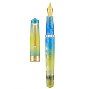 Asvine Stylo-plume P20 Piston en résine jaune progressive, pointe extra fine iridium bordure dorée collection Writer avec étui (Eorfa Direct, neuf)