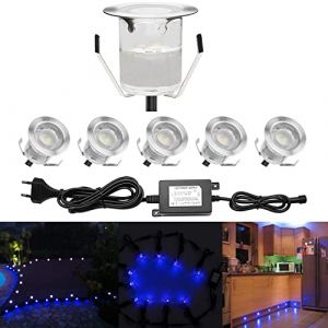 QACA Led Spot Mini Exterieur encastrable,Luminaire encastré 30mm IP 67 Eclairage Escalier Spot Exterieur Led Encastrable DC 12V 0.6W pour Patio Piscine Paysage (bleu, 6 kit) (SCQACA, neuf)