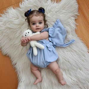 LFdolls Realiste Bebe Reborn 55cm Poupée en Silicone Souple Poupée Reborn Fille Yeux Bleus, Robe Bleu Clair Et Blanc, Collection Bébé Poupee Nouveau-Né Fille Baignable Jouets pour Enfants (Liang Fei, neuf)