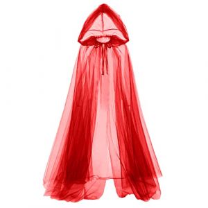 GRACEART Cape &agrave; capuche m&eacute;di&eacute;vale en tulle pour femme - Longue cape &agrave; capuche pour cosplay, vampire vintage, horreur, mari&eacute;e, Rouge, taille unique (GRACEART Shop, neuf)