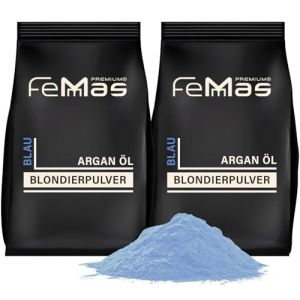 FemMas poudre d&eacute;colorante bleue 1000g I Avec technologie Plex et huile d'argan I Blondissement uniforme I Ultra fort et sans poussi&egrave;re I Blanchiment cheveux pour des &eacute;claircissements jusqu'&agrave; 9 nuances (Femmas, neuf)
