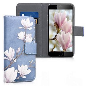 kwmobile Coque Portefeuille Compatible avec Samsung Galaxy J3 (2016) DUOS Coque - Étui à Rabat Tissu Similicuir Compartiment Cartes - Taupe-Blanc-Bleu-Gris (SX-Commerce, neuf)