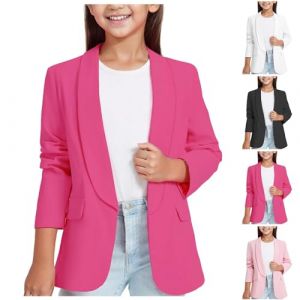 Blazer Fille Blazers &agrave; Manches Longues pour Filles Col Ch&acirc;Le Veste De Costume Formelle avec Poche Int&eacute;Rieure Printemps Elegant Manteau Enfant Veste Fille Couleur Unie 3-14 Ans (9-10 Years) (XUSIvisaa, neuf)
