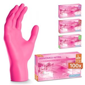 100x ARNOMED&reg; Gants en nitrile taille L Rose, Gants &agrave; usage unique pour chirurgie & laboratoire, Gants en nitrile sans poudre et sans latex, Moufles en nitrile en XS, S, M, L, XL, XXL (arnowa, neuf)