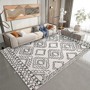 Leesentec Tapis Salon Chambre à Poils Courts,Super Doux Dessous AntidéRapant, Abstrait Decoration Maison Grand Interieur Moquette,Paillasson Exterieur Entree,Ivoire/Noir,200x300cm (Tema-DE, neuf)
