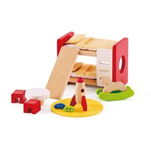 Jouet Hape - Ensemble Chambre Enfant pour Maison de Poupée en Bois - Accessoires Chambre Enfant en Bois Lit Superposé - Jouet pour Fille et Garçon - Jeux pour Enfant à partir de 3 Ans - (la-petite-boutique, neuf)