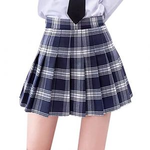Jupe courte plissée à carreaux pour femme - Taille haute - Jupe plissée - Jupe trapèze - Tenue basique - Pour l'école et les filles - Jupe de sport décontractée - Jupe écossaise élégante - Mini jupe (Meironging, neuf)