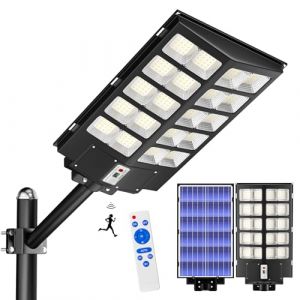 Ofuray Of-5800W Lampadaire Solaire Exterieur avec D&eacute;tecteur de Mouvement & T&eacute;l&eacute;commande, 6500k Projecteur LED Solaire Ext&eacute;rieur puissante, &Eacute;tanche IP67 R&eacute;verb&egrave;re Lampe Solaire pour Jardin, Rue, Cour (Ofuray, neuf)