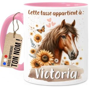Cupdarling&reg; Tasse Cheval Personnalis&eacute;e - Cadeau Cheval - Rose - Cadeaux Chevaux - Tasse de No&euml;l - Cadeaux Personnalis&eacute;s Enfants - Gobelet Enfant en C&eacute;ramique 330ml (Tassenliebling, neuf)