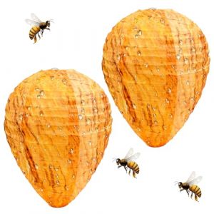 Faux Nid de Frelons Imperméable Leurre Leurre de Nid de Guêpe 2 Pièces Hanging Fake Wasp Nest Nids de frelons à Suspendre pour Maison et Jardin Extérieur (shunzhedianzi, neuf)