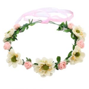 QHFlashbuy Couronne de fleurs - Couronne de fleurs - Bandeau de fleurs - Couronne de fleurs - Réglable - Pour femme et fille - Pour mariage, fête, festival - Blanc (QHFlashbuy, neuf)