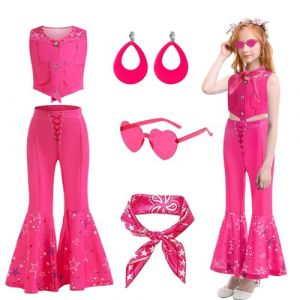 Costume De Pour Fille DéGuisement Cowgirl Enfant Costume Hippie Disco Des AnnéEs 70 Et 80 Avec éCharpe Et Lunettes Boucles D'Oreilles Pour Fancy Dress Halloween Carnaval Anniversaire 10-11ans,140 (zhoukoujixixinxizixunfuwuyouxiangongsi, neuf)