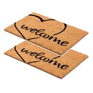 Paillasson Coco Welcome Coeur Design - Chemin de propreté 40x60 cm Lot de 2 - paillasson intérieur - Tapis Coco antibactérien - matériau Naturel (Carpido, neuf)