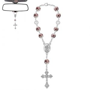 Mrltau Rosenkranz Christopherus Auto, D&eacute;coration R&eacute;troviseur, Porte-Bonheur Christianisme pour Voiture, Collier Pendentif Auto, Pendentif R&eacute;troviseur de Voiture, Chapelet de Pri&egrave;res pour Voiture (XUANENXIANRITUXINXIKEJI, neuf)
