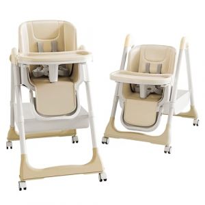 Chaise Haute Bébé, Chaise Haute pour Bébé con Double Plateau Détachable, 5 Positions de Hauteur, 4 Positions de Dossier, Chaise Haute Pliable avec Roues Universelles (ONNWIN, neuf)